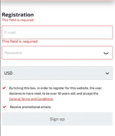 Registration at F1 casino